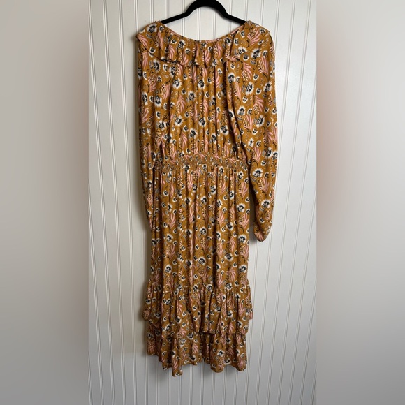 Universal Thread Yellow/Brown Floral Defined Waist Midi Dress R11 - Picture 2 of 6